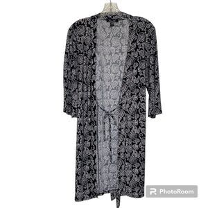 Rene Rofe Sleepwear Black White Floral Tie Belt Lightweight Robe Small
